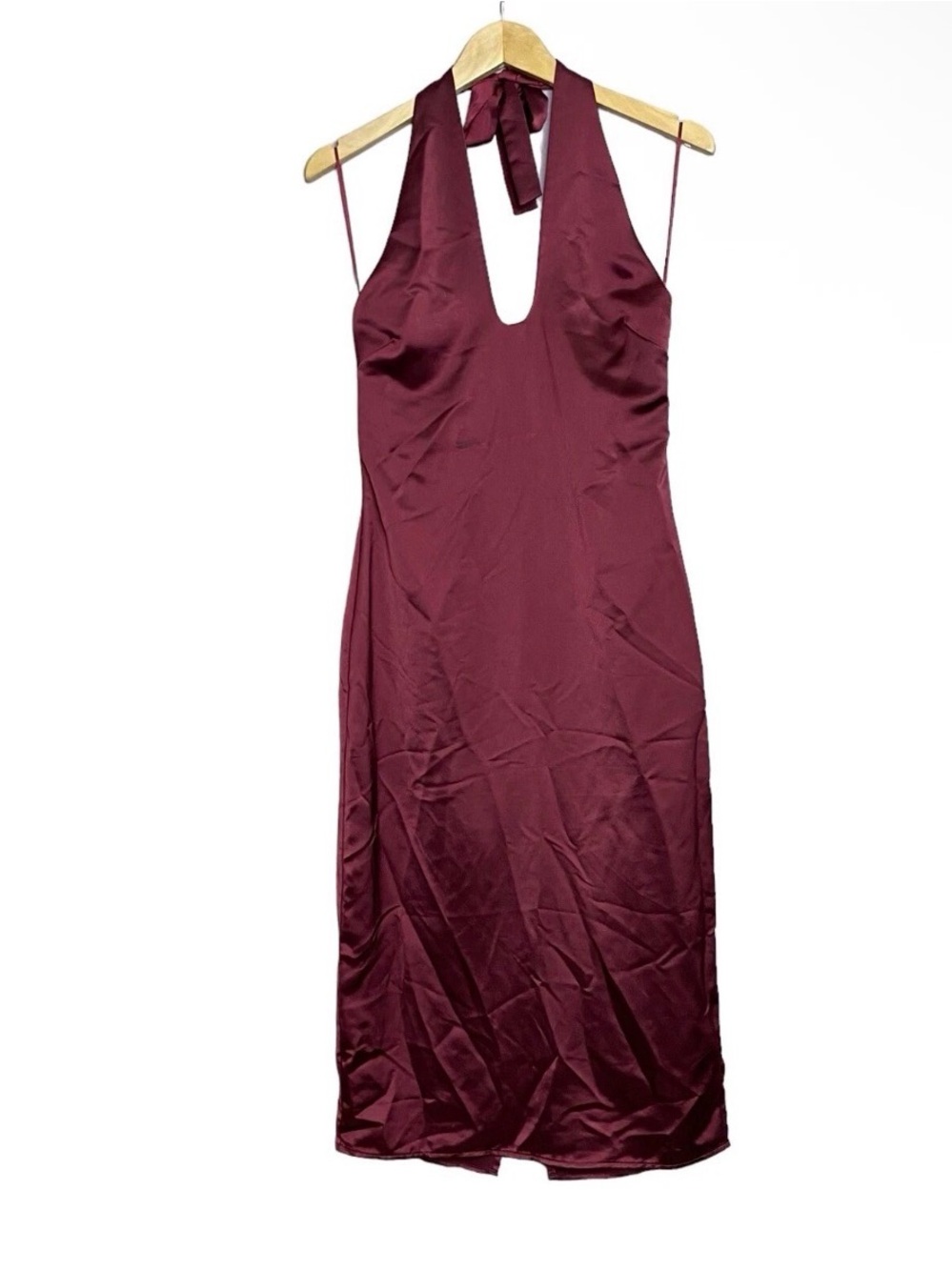 Jason Wu burgundy red silky satin halter midi dress